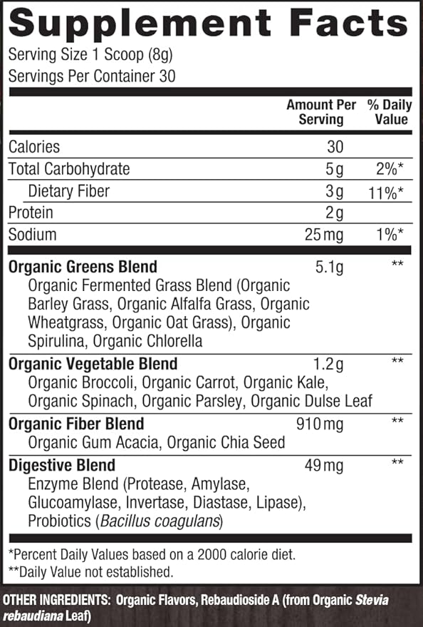 PlantFusion Alkalizing Super Greens Powder - Fermented Greens Superfood Powder Blend with Digestive Enzymes Probiotics & Prebiotic Fiber - Organic, Non-GMO, Vegan, Gluten-Free - 8.46 oz 30 Servings