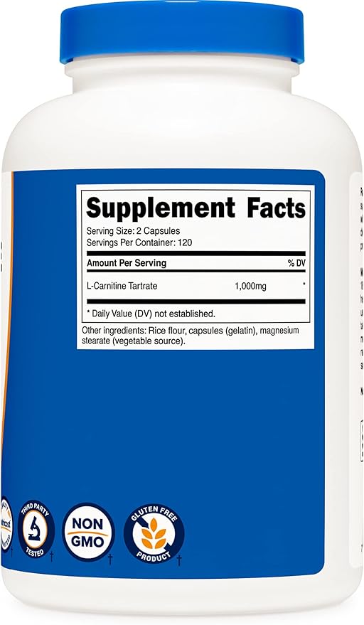 Nutricost L-Carnitine Tartrate 500mg, 240 Capsules - 1000mg Per Serving (2 Bottles)