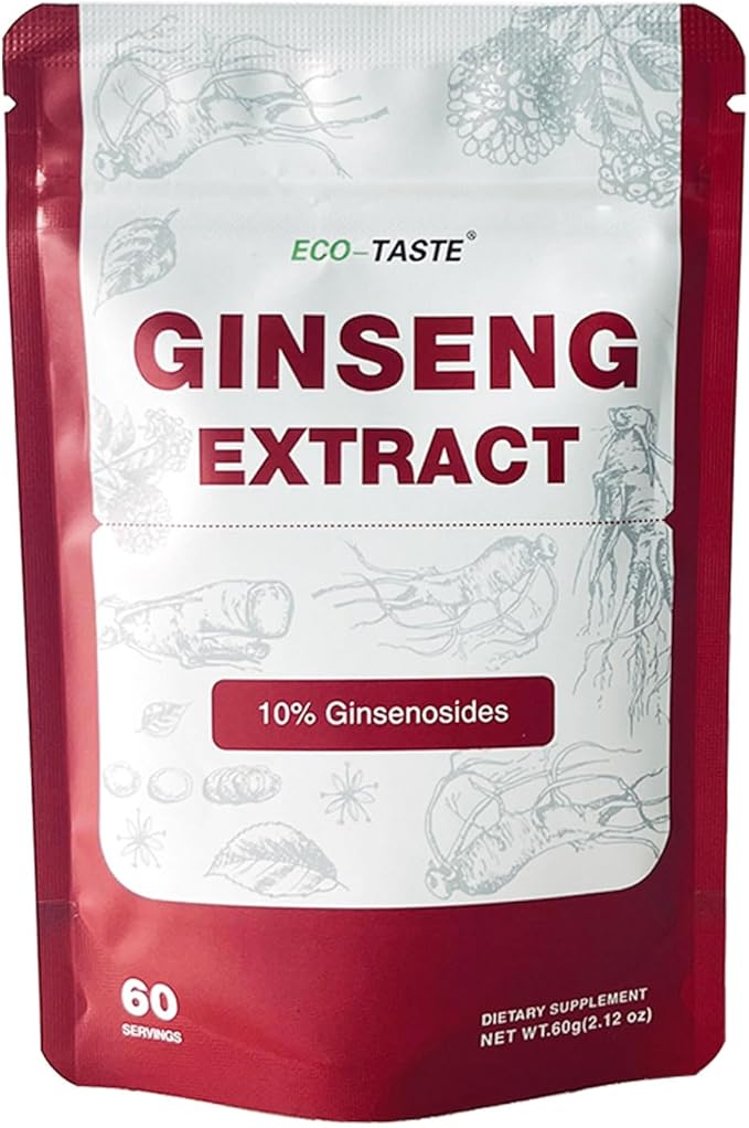 ECO-TASTE Ginseng Root Extract Powder-Korean Panax for Smoothies, Coffee or Drinks, 10% Ginsenosides, 60g (60 Servings)