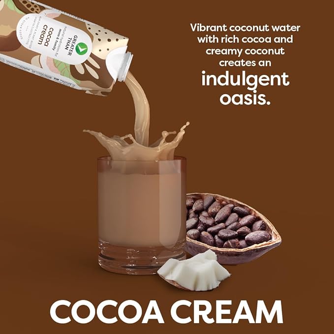 Greater Than Lactation Supplement Support, Coconut Water, Vitamins & Electrolyte Drink for Breastfeeding & Immune Support, Lactation Cookies Alt, Gluten Free, Low Sugar, 24 Pack, Cocoa Chocolate Cream