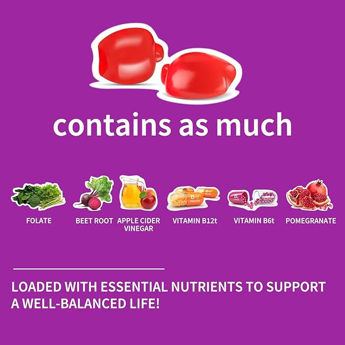 Pomegranate, Beet Root & Apple Gummies – 60 Plant-Based Soft Chews for Body Management and Daily Vitality(Twin Pack