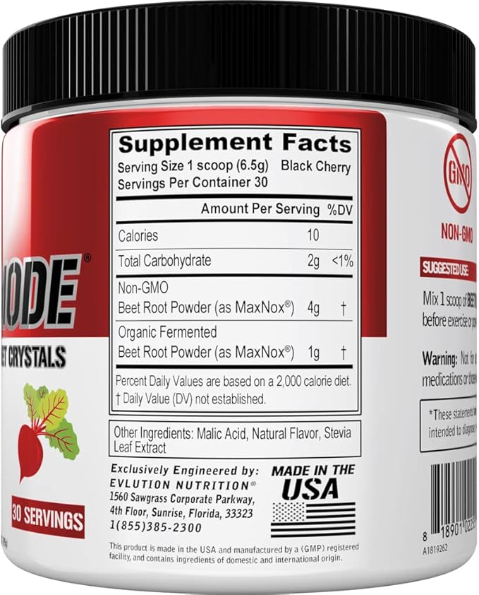 Evlution Nutrition BeetMode - Beet Root Powder - Nitric Oxide Booster - Black Cherry Flavor - Pre or Post-Workout Supplement for Enhanced Energy & Performance - Vegan & Gluten Free - 30 Servings