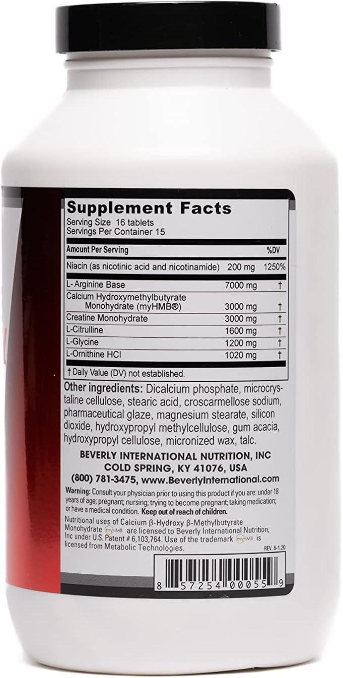 Beverly International Muscle Synergy 240 TABS (15 Servings) Clinically Dosed Ingredients - HMB, L-Arginine, L-Citrulline, Creatine Monohydrate, L-Ornithine. Bigger-Stronger-Lasting Pumps.