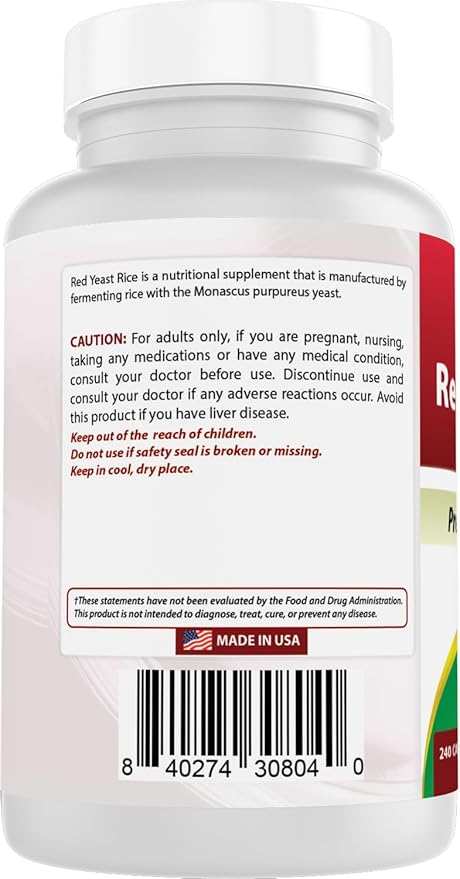 Best Naturals Red Yeast Rice 1200mg Per Serving 240 Capsules - Premium Formula - 3rd Party Lab Tested