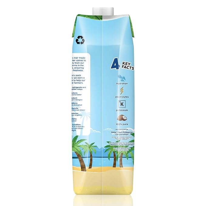 Coco Road Organic & Fair Trade Coconut Water 1L 6 Pack (Pack of 6)