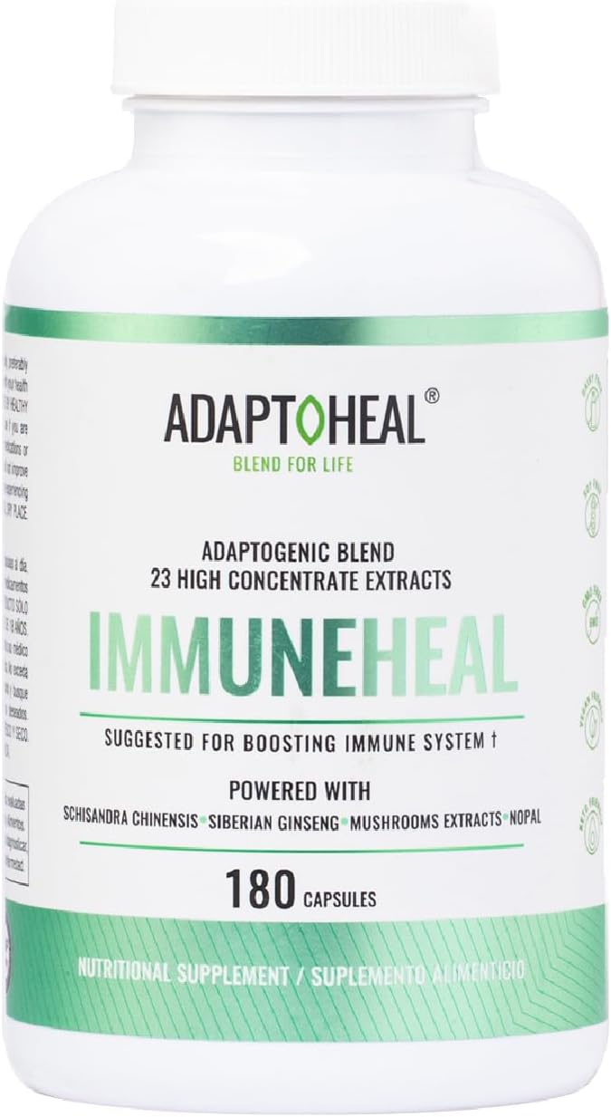 Immuneheal – Adaptogen, Immune System Booster Supplement with Schisandra Chinensis, Ginseng and Mushroom Extract (180 Capsules)