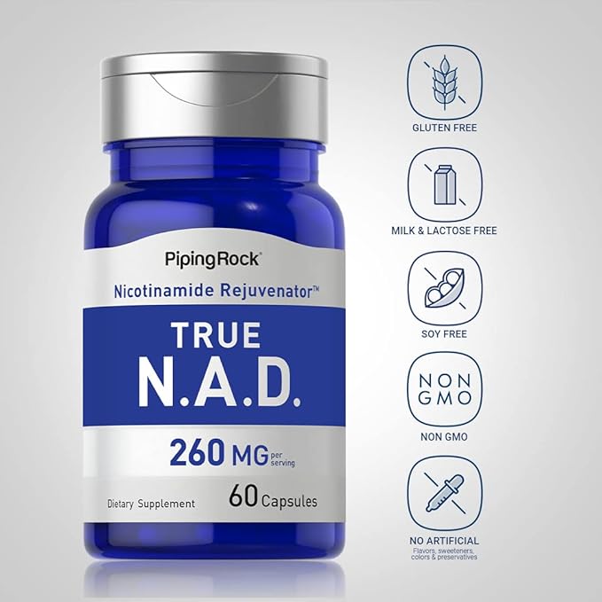 Piping Rock NAD Supplement for Women and Men | Nicotinamide Adenine Dinucleotid | 60 Capsules | Rejuvenator | Non-GMO, Gluten Free