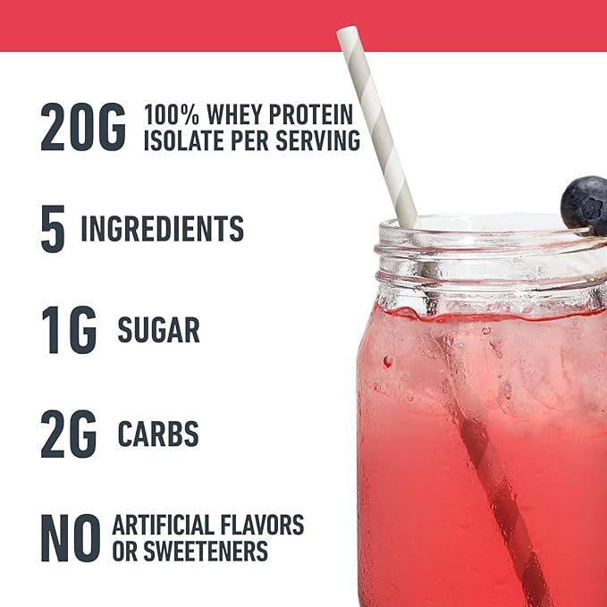 Isopure Clear Whey Isolate Protein Powder Infusions, Lactose Free, Gluten Free, Naturally Flavored, Mixed Berry, 20g Protein Per Serving, 14.1 Oz, 16 Servings