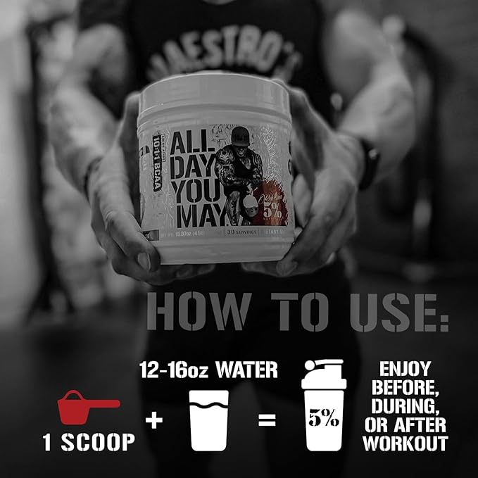 5% Nutrition Rich Piana AllDayYouMay BCAA Powder | Premium Intra & Post Workout Amino Acids, Hydration, Endurance, Muscle Recovery, Joint & Liver Support | 16.3 oz, 30 Servings (Southern Sweet Tea)