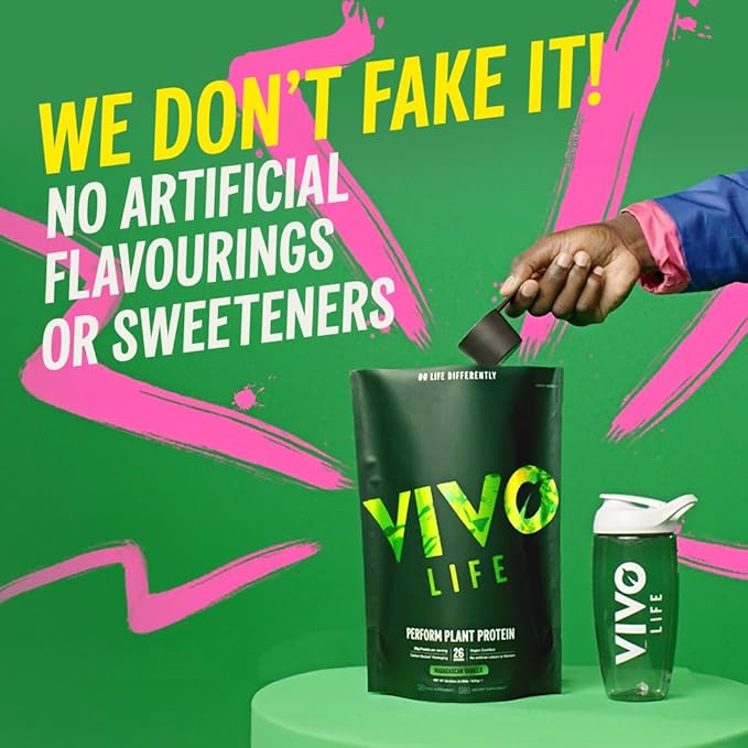 Vivo life Perform Plant Protein Powder - Strawberry & Vanilla, Vegan, 26 Servings - 2.17lb, BCAA Pea & Hemp Blend, Gluten & Soy Free