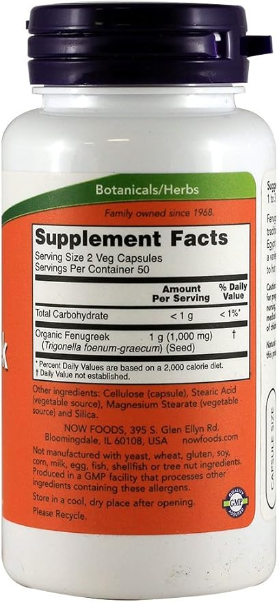 NOW Foods Fenugreek 500mg, 100 Capsules (Pack of 3)