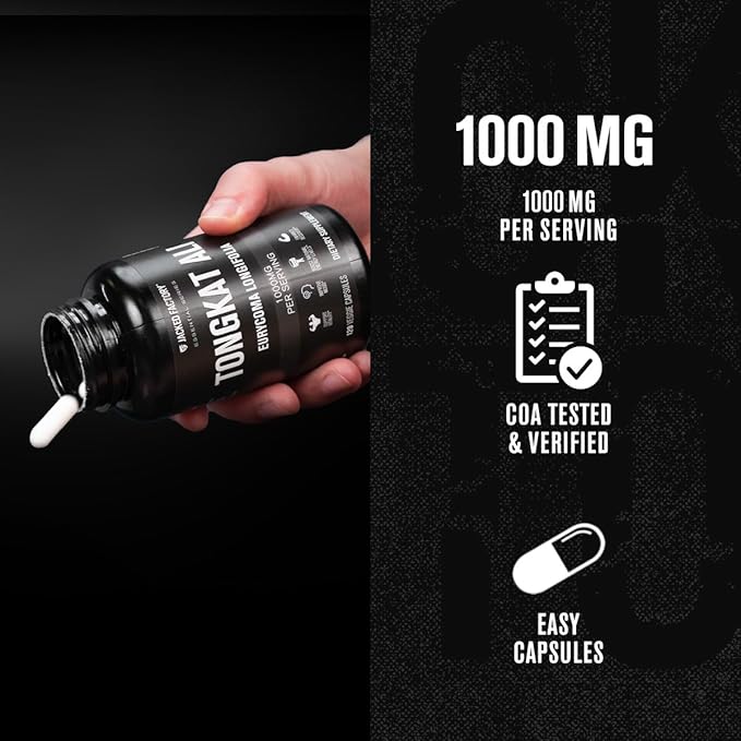 Jacked Factory Indonesian Tongkat Ali - 200:1 Extract Longjack Tongkat Ali for Men to Support Vitality, Improve Mood, Boost Natural Energy Levels, & Enhance Recovery - 120 Capsules