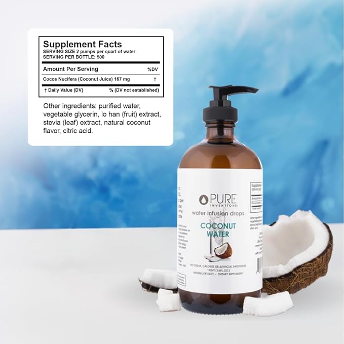 Pure Inventions Coconut Water - Water Infusion Drops - No Sugar, Calories, or Artificial Sweeteners - 500 servings - 16oz Bottle