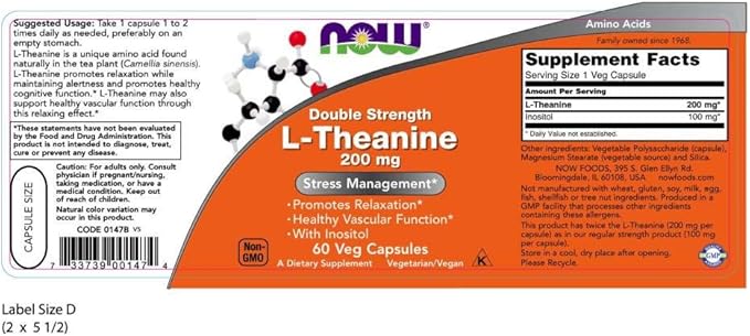 Now Foods L-Theanine 200 Mg 60 Veg Caps Pack of 2