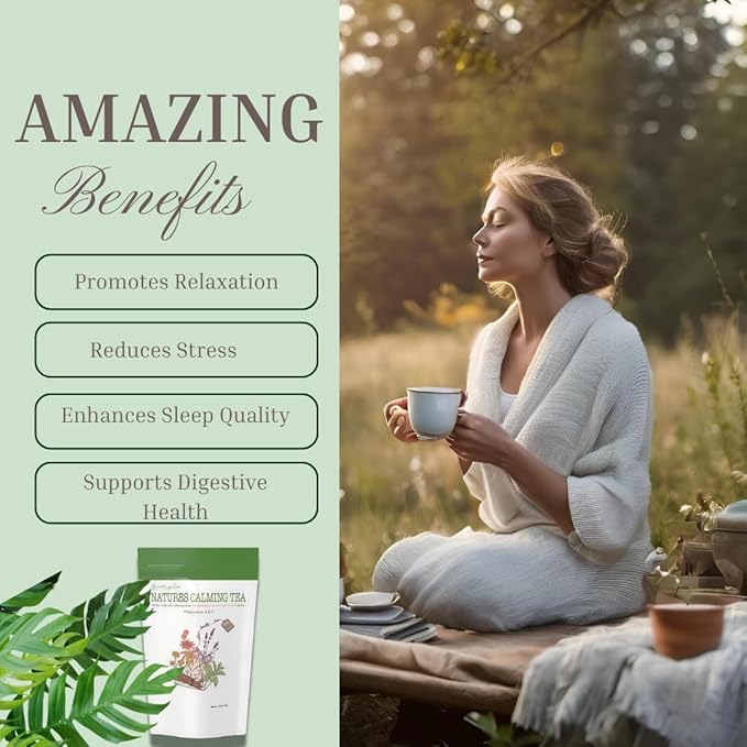 Herbal Calming Tea – Chamomile, Lavender & Ashwagandha for Stress Relief & Relaxation | Soothing Sleep & Digestive Support