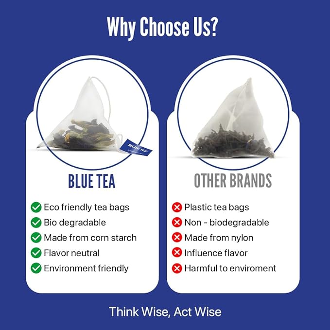 BLUE TEA - Butterfly Pea Flower Tea - Ashwagandha - 10 Count - Pyramid Plant Based Tea Bag | ANTIOXIDANT RICH | Caffeine Free - Flower Based - Non-GMO - No Additives | Zipper Packaging