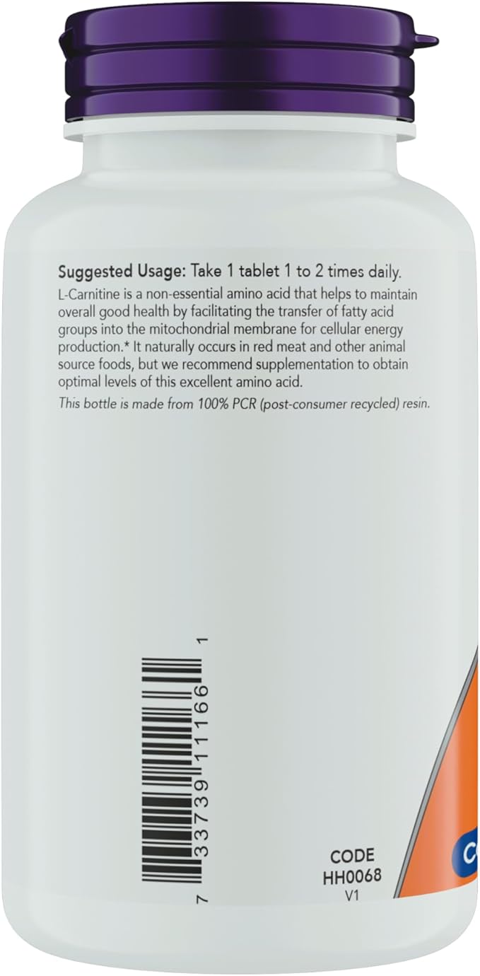Now Supplements L-Carnitine 1000mg - 150 Tablets Value Size, Supports Lean Muscle Growth, Carnipure, Non-GMO, Kosher, Ideal for Vegans, Athletes, and Energy Support