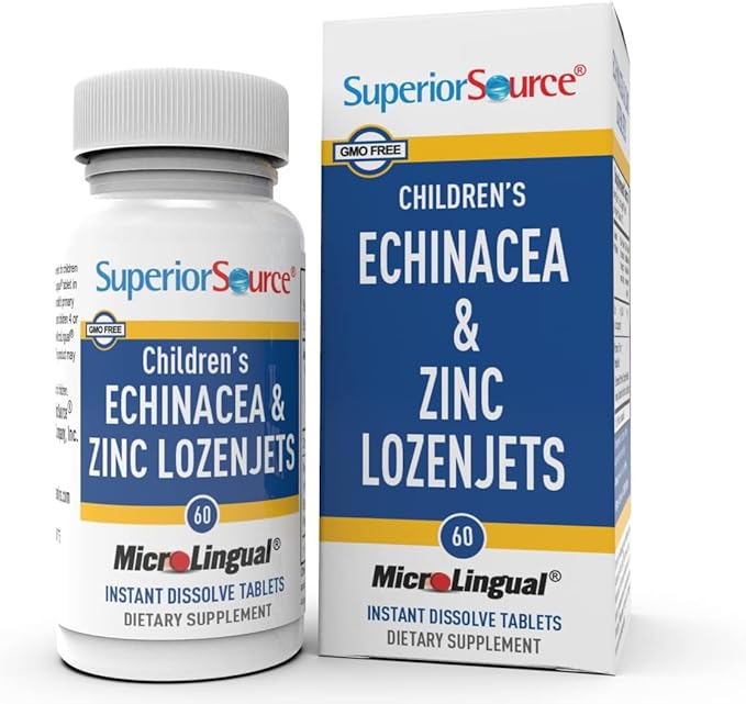 Superior Source Children's Echinacea & Zinc Lozenjets - Herbal Immune Support for Kids - Non-GMO & Gluten-Free - Peppermint - 60 MicroLingual Dissolvable Tablets