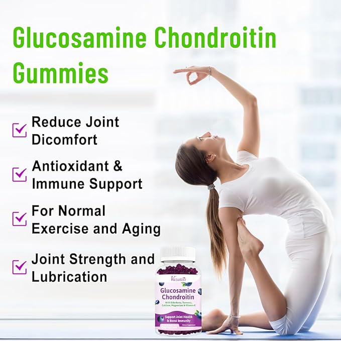 2 Pack Glucosamine Chondroitin Gummies - Glucosamine Chondroitin with MSM, Elderberry, Turmeric, Joint Support Supplement for Adults, Men & Women - Blueberry Flavor, 120 Cts