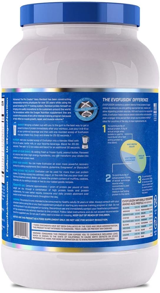 Evogen Evofusion - Sustained Protein Powder | Supports Muscle Growth & Repair | Whey Protein, Micellar Casein, MCT Oil | Vanilla Bean Ice Cream | 25 Servings