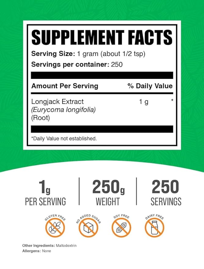 BulkSupplements.com Longjack Extract Powder - Tongkat Ali Extract, Tongkat Ali for Men & Women - Gluten Free, 1g per Serving, 250g (8.8 oz) (Pack of 1)