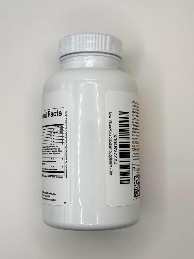 Clean Nutraceuticals Colostrum Supplement Capsules Probiotics Pills Prebiotics, L-Glutamine, Digestive Enzymes, Folate, Fiber, ACV, Turmeric, Apple Pectin and Turmeric Good Gut