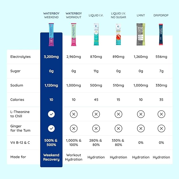 Waterboy Weekend Recovery | 3,187mg Electrolyte Powder Packets | Ginger + L-Theanine + Vitamins | No Sugar, All Natural, Gluten Free | 24 Drink Stick Mixes (Grape)