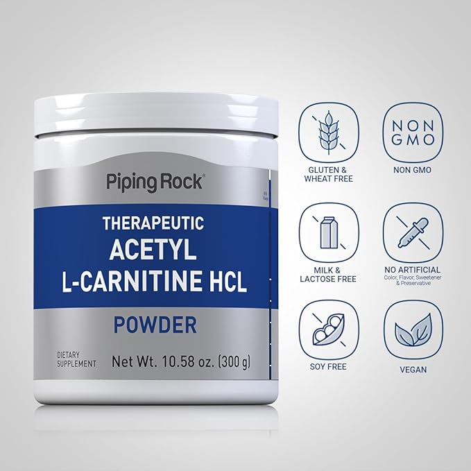 Piping Rock Acetyl L-Carnitine Powder | 300g | ALCAR HCL Supplement | Non-GMO, Gluten Free
