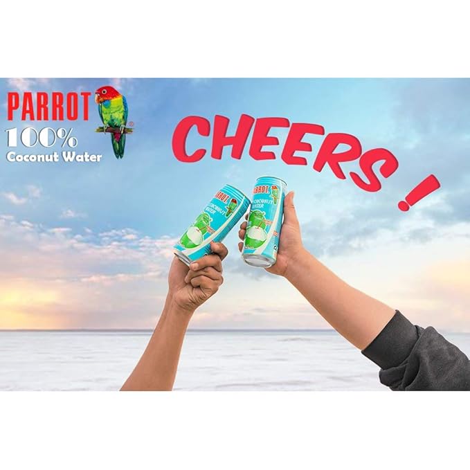 Parrot Brand Coconut Water No Pulp 490ml 16.6 fl. oz.100% Juice Refreshing Coconut Taste Natural Essential Plant Based Non-GMO Electrolytes Antioxidant Low Calorie Hydrating(Pack of 12)