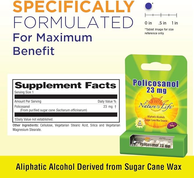 Nature's Life Policosanol 23mg | Support for Cardiovascular Health, Blood Circulation & Healthy Heart Function | 60 Tabs