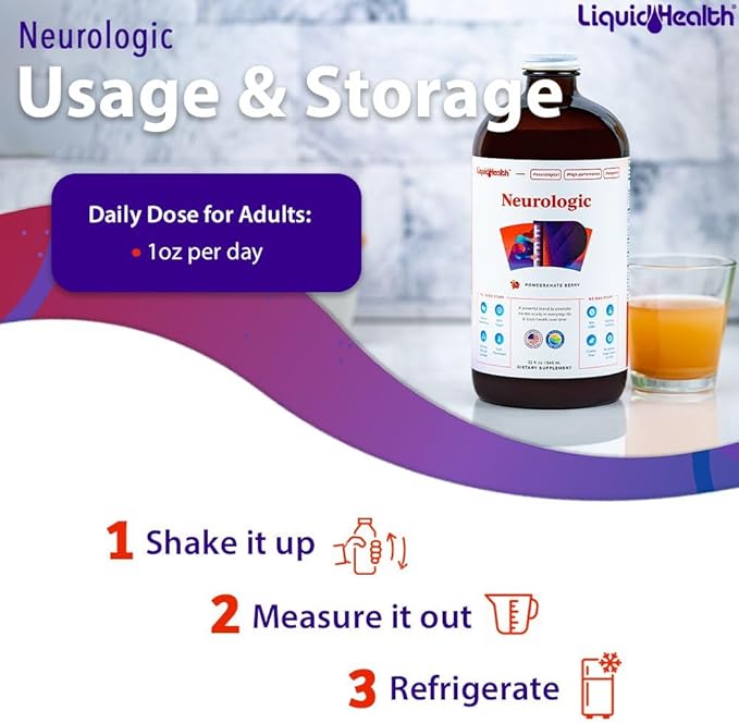 LIQUIDHEALTH Neurologic Focus Supplement - Brain Booster Nootropic Supplement for Cognitive Function, Memory & Focus with Ginkgo Biloba, Choline, L-Theanine & Phosphatidylserine - USA Made (32 oz)