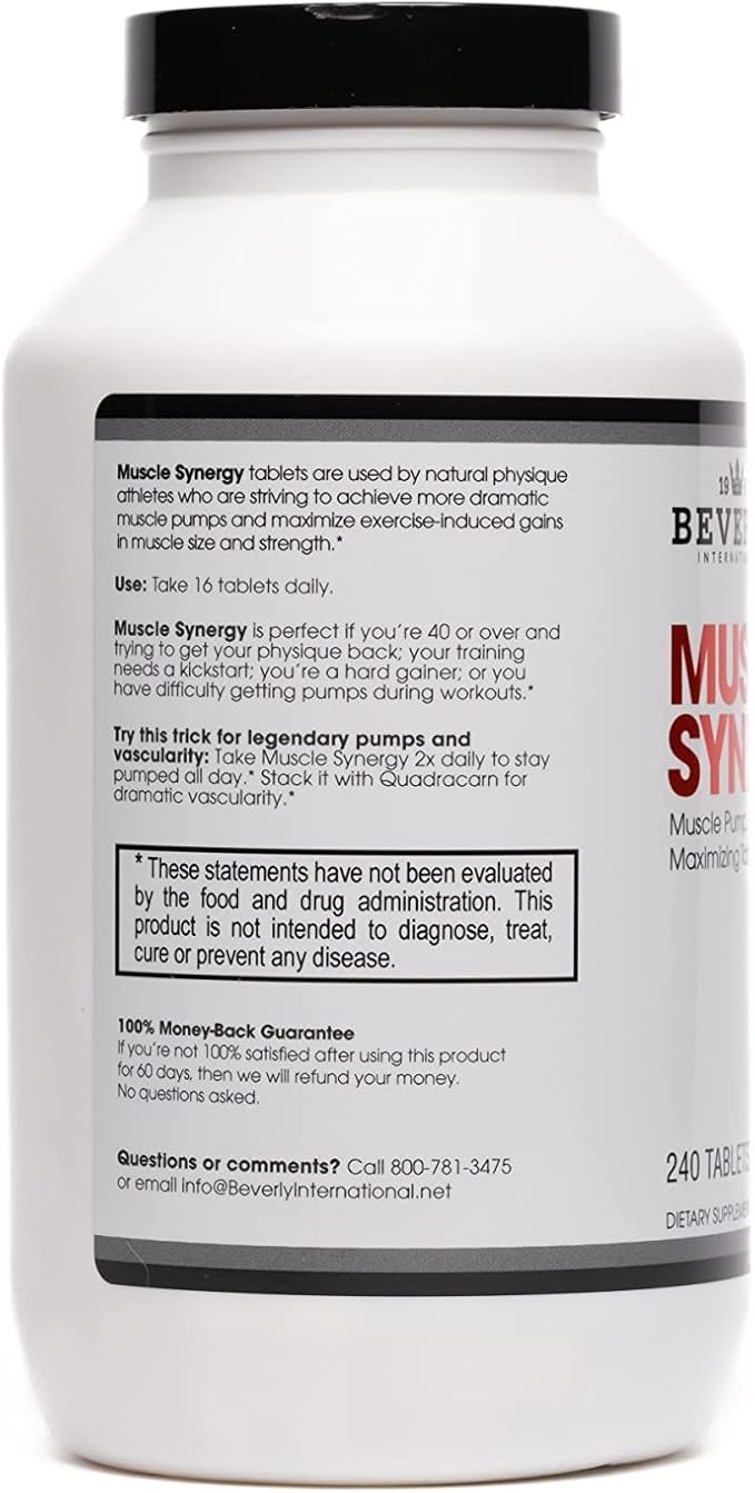 Beverly International Muscle Synergy 240 TABS (15 Servings) Clinically Dosed Ingredients - HMB, L-Arginine, L-Citrulline, Creatine Monohydrate, L-Ornithine. Bigger-Stronger-Lasting Pumps.