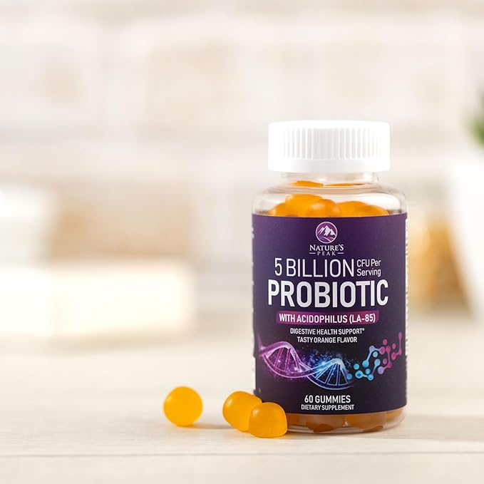 Probiotic Gummies for Women, Men & Teens - 5 Billion CFUs, 6 Probiotic Strains, Orange Flavor - Daily Gummy Probiotics Supplement for Natural Digestive Health, “Good” Gut & Immune Support - 60 Count