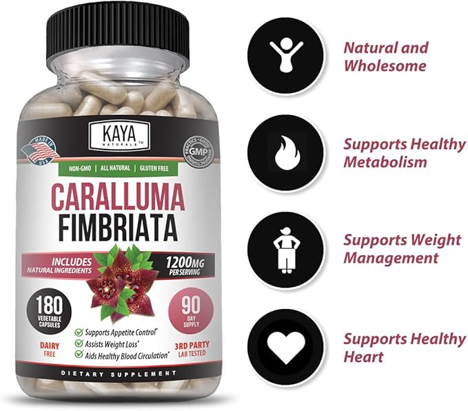 Kaya Naturals - Caralluma Fimbriata 1200mg High Potency Supplement | Maximum Strength Natural Endurance Support, Vegetarian Capsules (180 Count)