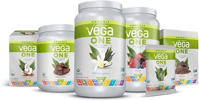 Vega All in One Nutrition Organic - 20g Plant-Based Pea Protein, Unsweetened, 20 Servings, Vitamins A & C, Probiotics, Greens, Vegan, Keto, Gluten Free, 26.9oz (Packaging May Vary)
