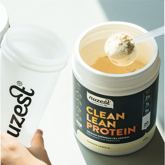 Nuzest - Pea Protein Powder - Clean Lean Protein, Premium Vegan Plant Based, Dairy Free, Gluten Free, GMO Free, Naturally Sweetened Protein Shake, Smooth Vanilla, 20 Servings, 1.1 lb