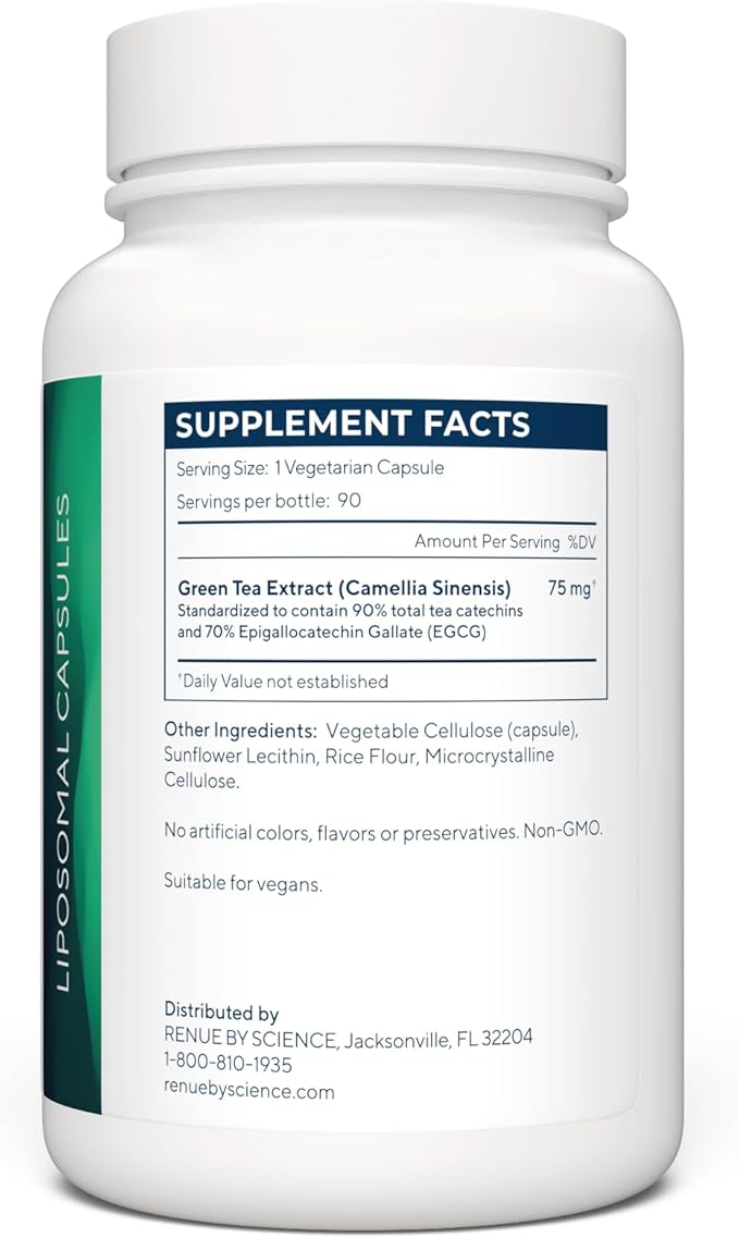 Green Tea Extract | High Strength Liposomal Green Tea Supplement | 90 Green Tea Extract Capsules - 75mg Green Tea per Serving | Non-GMO | Made in The USA & Third-Party Tested