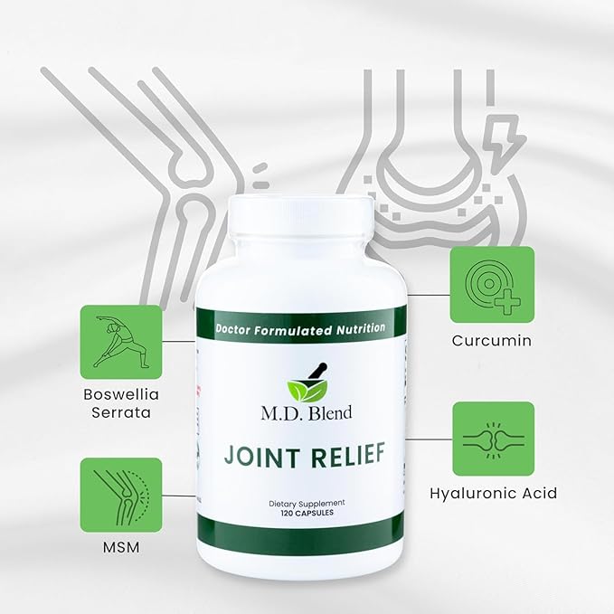 M.D. Joint Relief - Expert Formulated Supplement - Knees, HIPS, Ankles Movement & Mobility - Daily Wellness Blend - Collagen, Hydrolyzed, Glucosamine, BioPerine, Turmeric - 240 Capsules (Pack of 2)