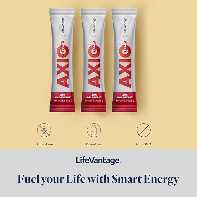 LifeVantage - AXIO - Regular Energy Drink Powder, Red Raspberry - with B Vitamins, DMAE, L-Theanine, Quercetin, Green Tea and Pine Bark - 30 Packets
