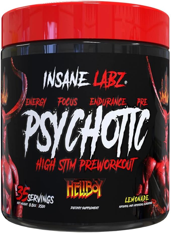 Insane Labz Hellboy Edition, High Stimulant Pre Workout Powder and NO Booster with Beta Alanine, L Citrulline, and Caffeine, Boosts Focus, Energy, Endurance, Nitric Oxide Levels, 35 Srvgs, Lemonade