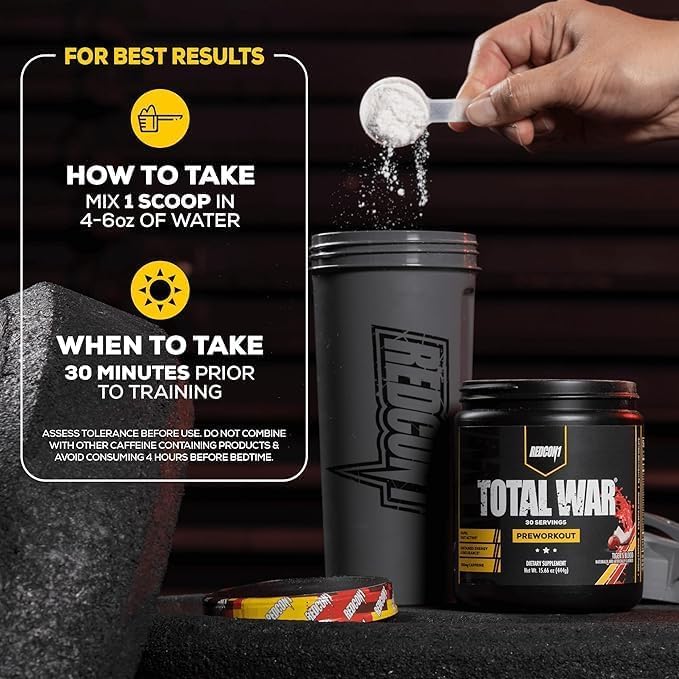REDCON1 Total War Preworkout - Contains 320mg of Caffeine from Green Tea, Juniper & Beta Alanine - Pre Work Out with Amino Acids to Increase Pump, Energy + Endurance (Orange Crush, 30 Servings)