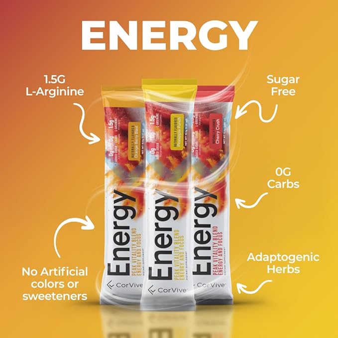 Energy Drink Mix Variety Pack - Natural Energy & Focus Supplement with Carnosyn®, Ashwagandha, L-Arginine, Theobromine - Zero Sugar, 5 Calories, 120mg Caffeine