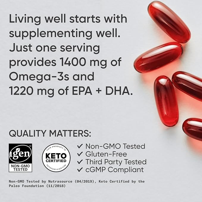 Sports Research® Keto Omega Fish Oil 1400mg - Full Spectrum Omega-3 Blend with Astaxanthin & Coconut MCT Oil - Keto Certified, Soy & Gluten-Free (120 Softgels)