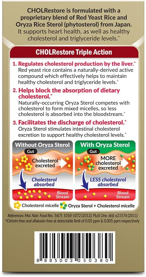 LABO Nutrition CHOLRestore – Red Yeast Rice with Phytosterol Health Supplement, Supports Healthy Cholesterol Levels, Citrinin, Aflatoxin & Soy Free, 90 Vegetarian Capsules