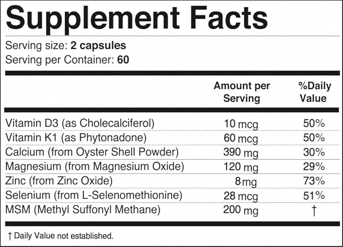 Nano Calcium Supplements for Bone Health 3X 120 Capsules with MSM Made in USA-Calcium Supplements Women, Vitamin D3 with Calcium Supplement for Men, Bone Support, Vitamins for Bones and Joints