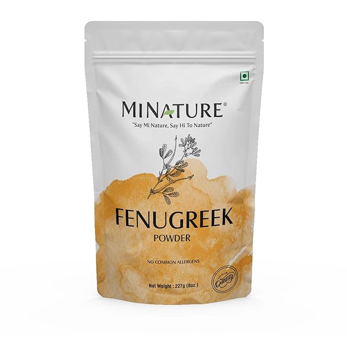 Mi Nature Fenugreek Powder - 100% Natural Trigonella Foenum Seeds - Pure Methi Powder for Cooking, Hair and Skin Care - 227g (8oz/0.5lb) Resealable Pouch