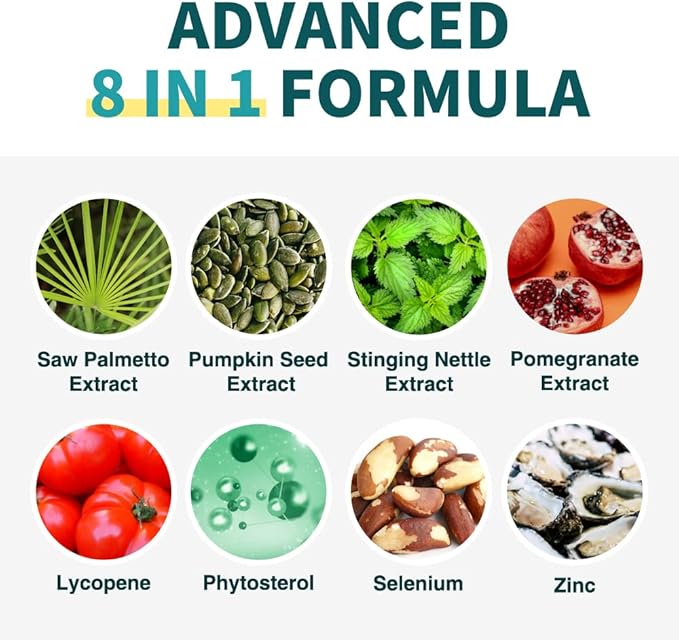Lovita Prostate Health, 8 in 1 Exclusive Prostate Supplements for Men with Saw Palmetto 500mg, Stinging Nettle, Lycopene for Normal Urination Frequency, 180 Veggie Capsules (Pack of 3)