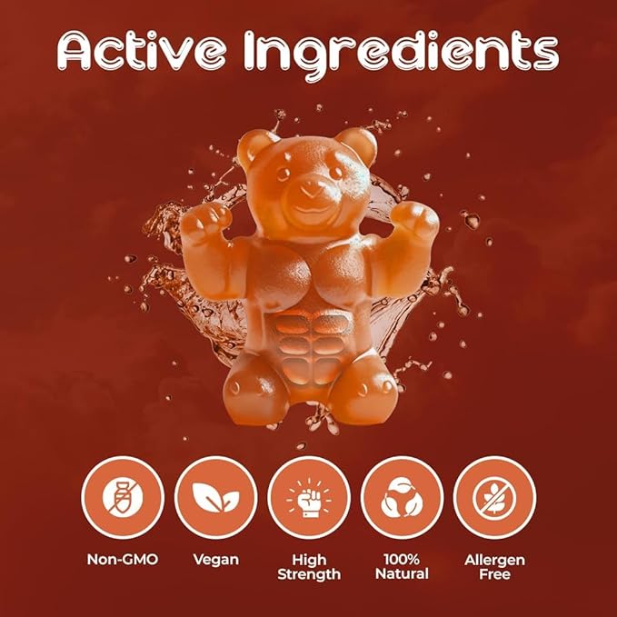 Creatine Monohydrate Gummies for Men & Women | 5000mg of Creatine Gummies per Serving | Sugar Free Gummies, Gluten Free & Halal | Pack of 90 Pre Workout Gummies for Muscle Recovery | Peach Flavor