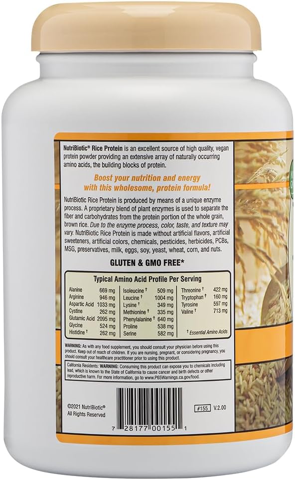 NutriBiotic – Vanilla Rice Protein, 1 Lb 5 Oz (600g) | Low Carb, Keto-Friendly, Vegan, Raw Protein Powder | Grown & Processed Without Chemicals, GMOs or Gluten | Easy to Digest & Nutrient-Rich