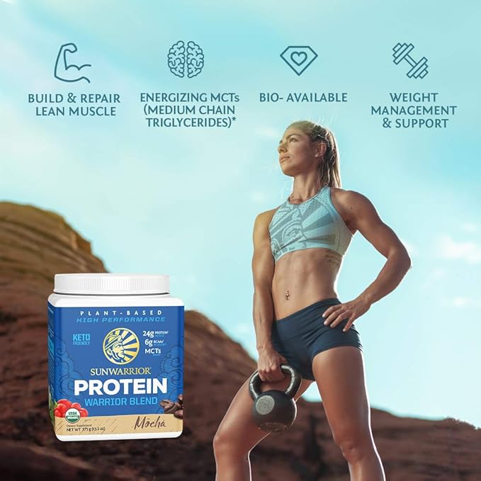 Sunwarrior Organic Plant Based Protein Powder | Vegan Organic Protein Powder Mocha Flavored with BCAA Amino Acids & Hemp Seed Pea Blend | Non-GMO Soy Dairy Filler & Gluten Free (Mocha, 15 Servings)